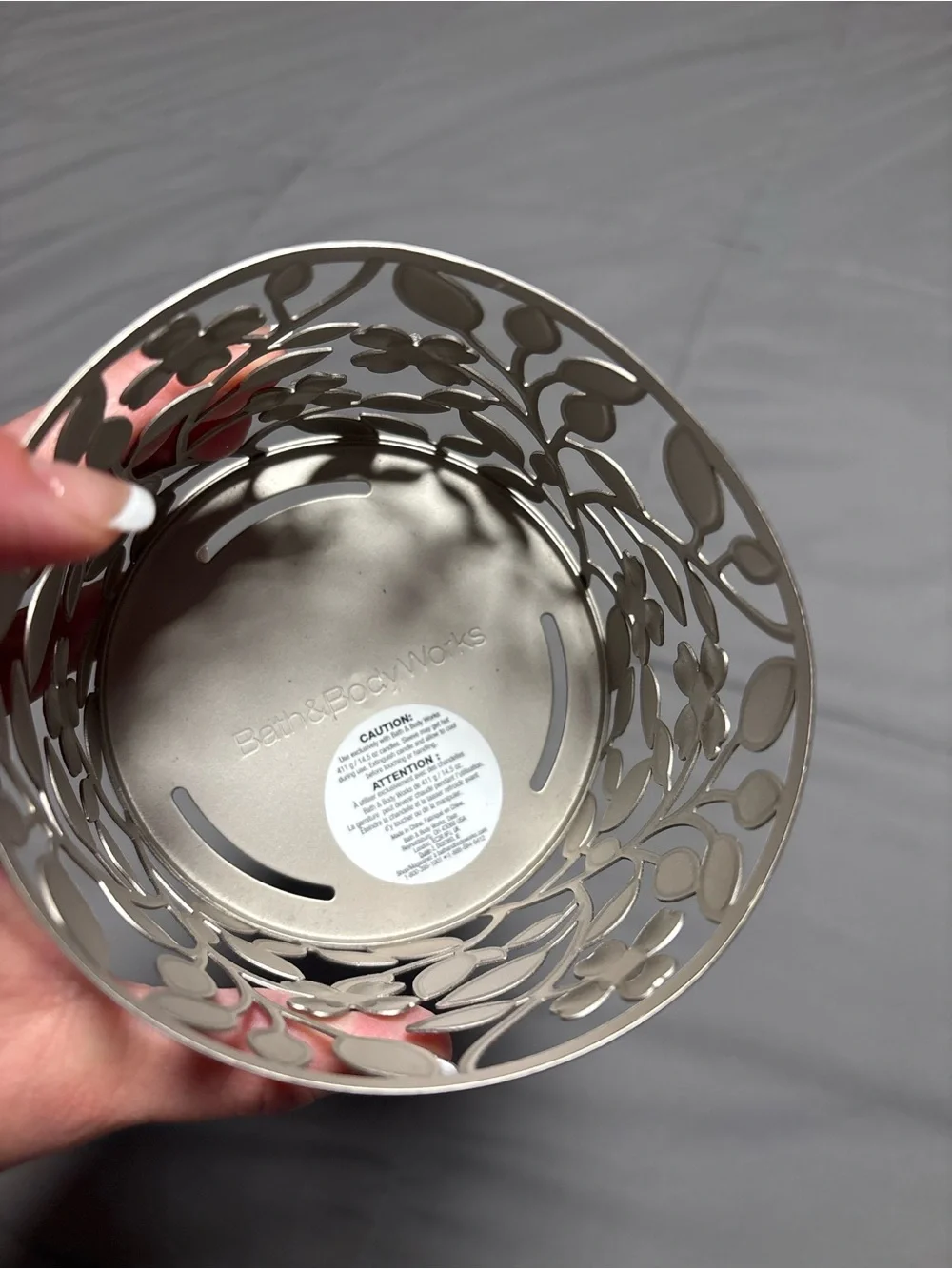 Bath & Body Works Elegant Floral Metal Candle Holder in Silver and Gold